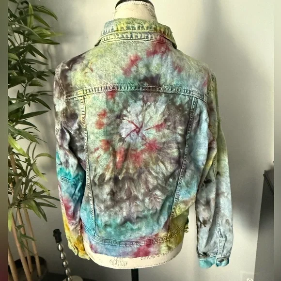 Jean Jacket size large women veveret tie dye vintage - Picture 4 of 4